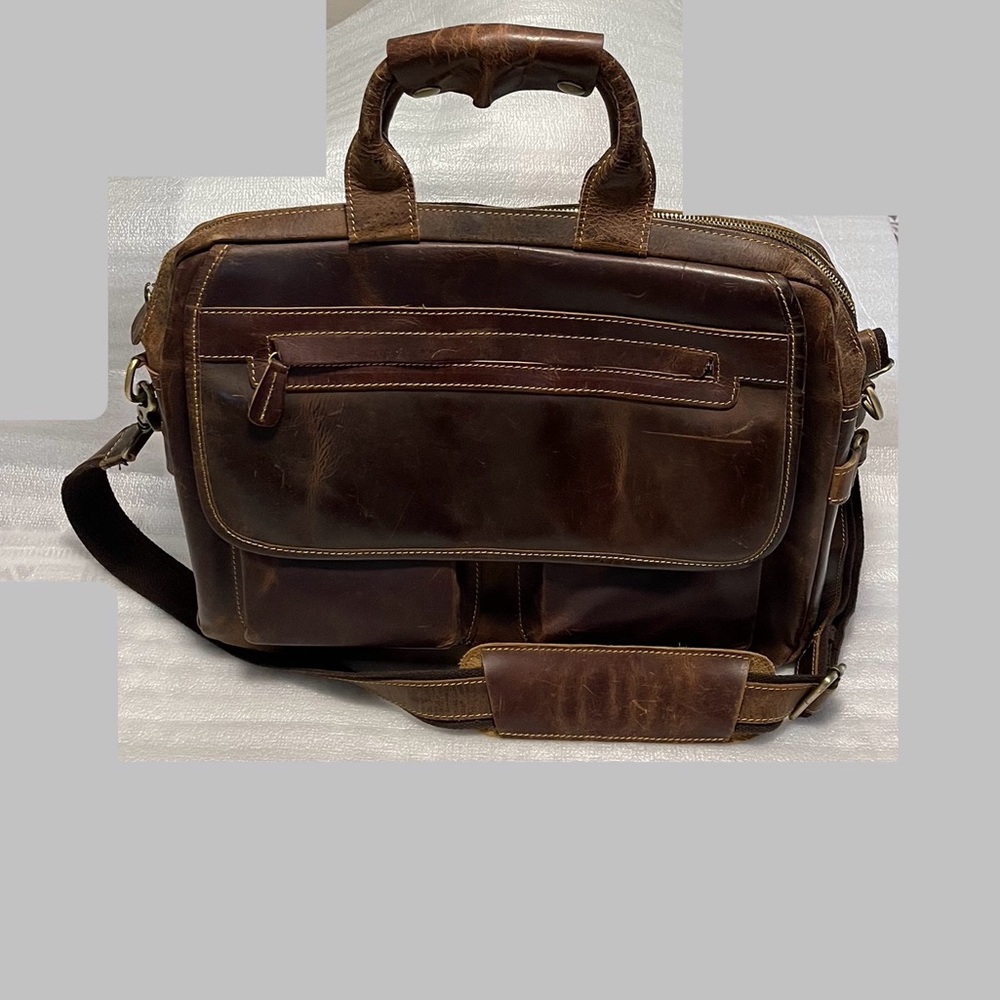 Vintage Kattee Genuine Leather Briefcase Messenger Bag - Brown - Full Size